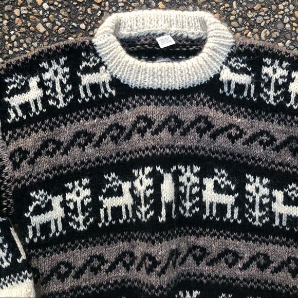 Vintage hand made in Nepal tribal ethnic Icelandic style chunky sweater L - Picture 2 of 4